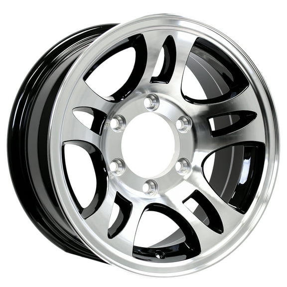 eCustomrim Aluminum Trailer Wheel 15X6 15" T03 Black Style 6 Lug On 5.5" Center Rim