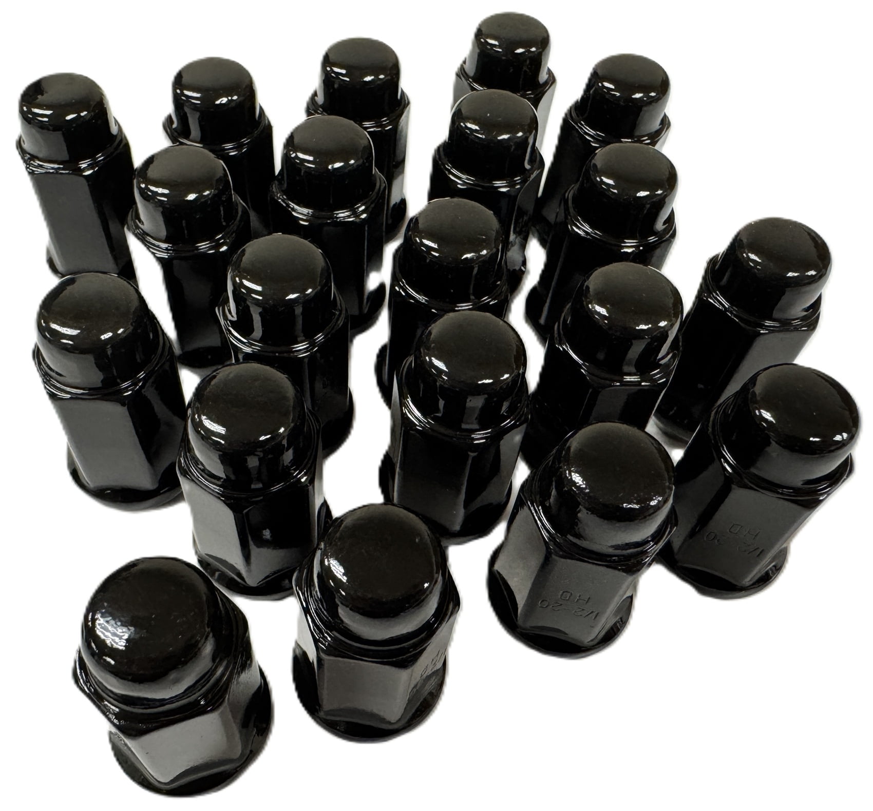 20-Pack Black Solid 1/2" Lug Nuts For Trailer Wheels Acorn Bulge Style 1/2-20 Thread