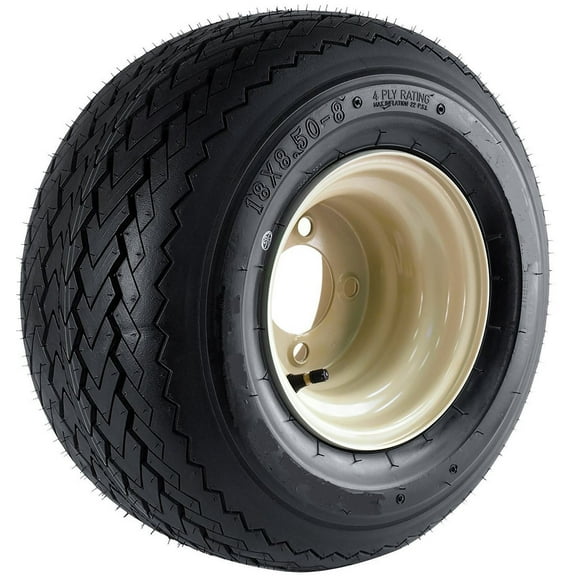 Golf Cart Tire Rim Assembly 18X8.50-8 18X8.5X8 8 Inch Beige Tan 4 Lug Wheel