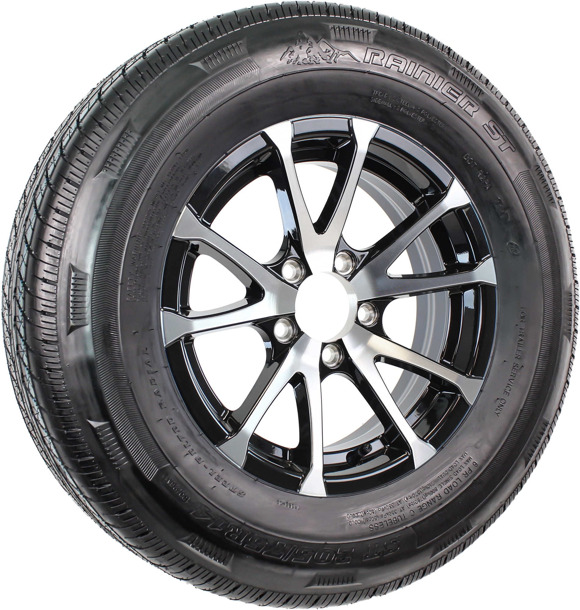 Tata Rim Radial eCustomRim, Trailer Tire and Wheel, ST205/75R15 Load D, Black Aluminum ...