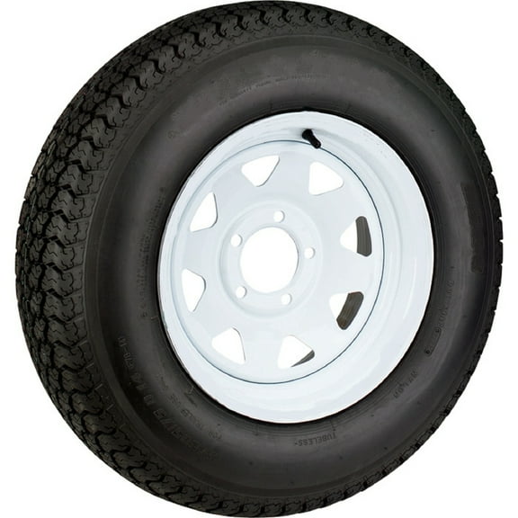 eCustomrim Radial Trailer Tire On White Rim ST215/75R14 Load Range C 5 Hole Spoke Wheel