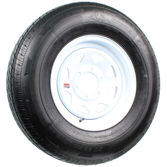 eCustomrim Radial Trailer Tire On White Rim ST235/80R16 Load E 6 Lug On 5.5 Spoke Wheel