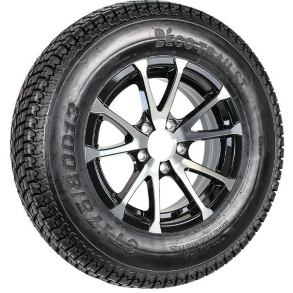 eCustomrim Trailer Tire ST175/80D13 Load Range C 13X5 5-4.5 Avalanche Black Aluminum Rim