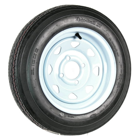 eCustomrim Trailer Tire On Rim 4.80-12 480-12 4.80 X 12 12 in. LRB 4 Lug White Wheel Spoke