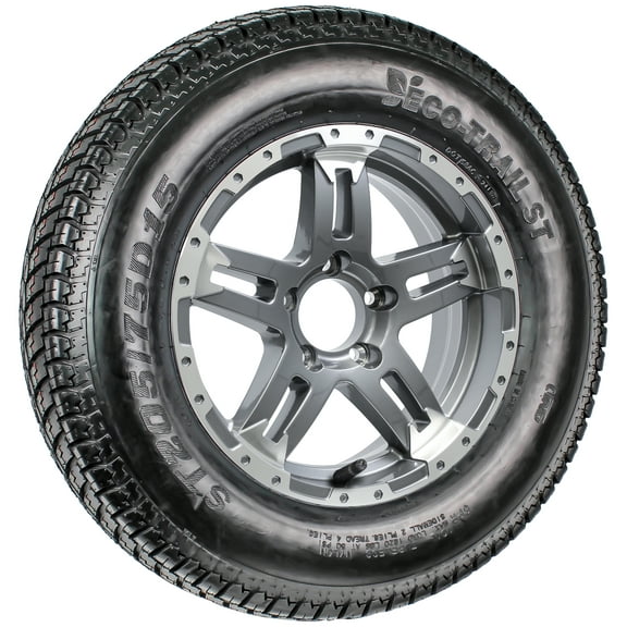 eCustomrim Trailer Tire On Rim ST205/75D15 15" 5 Lug LRC Aluminum Turismo Gun Metal Grey
