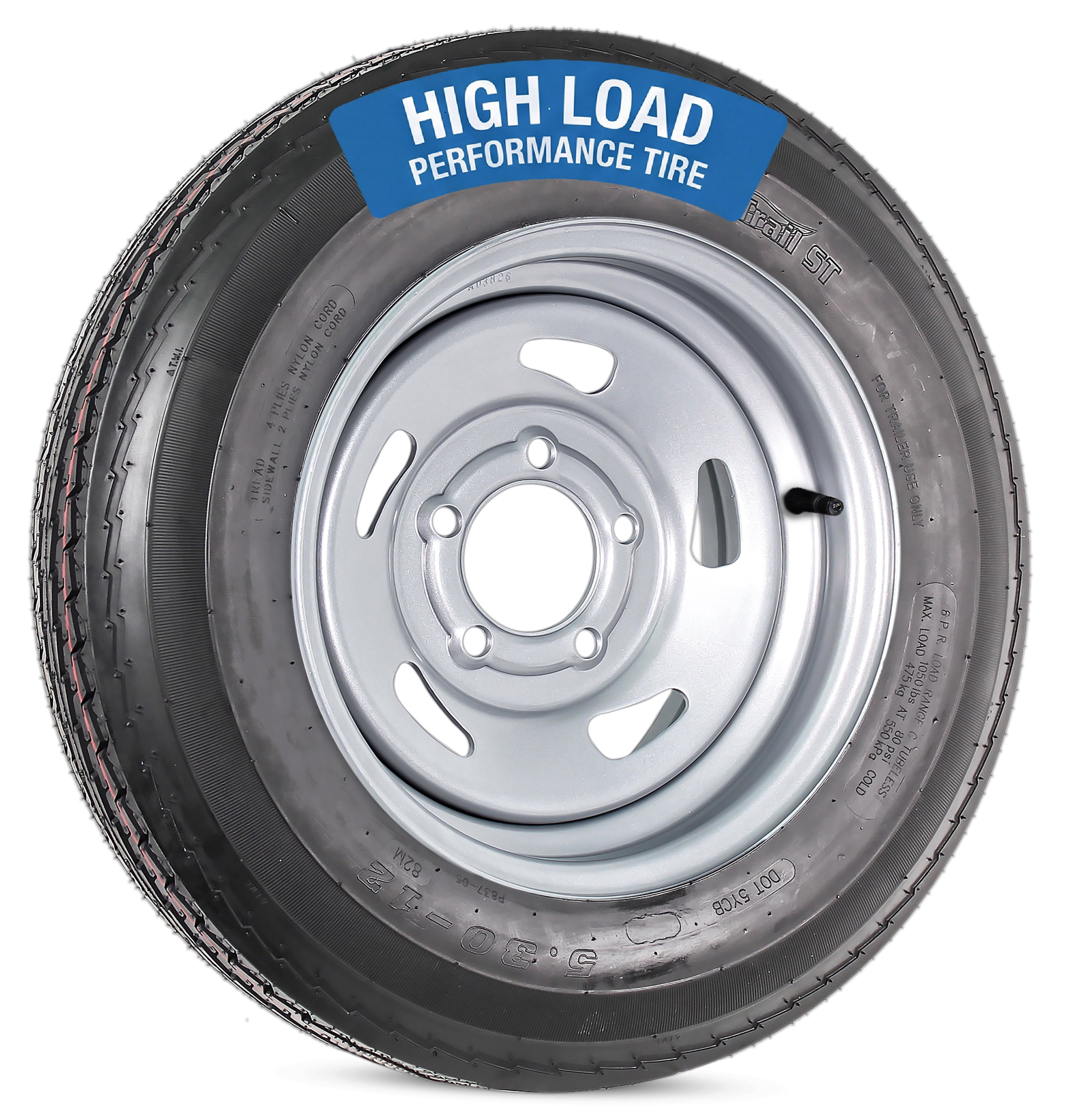 eCustomrim Trailer Tire Rim Assembly 5.30-12 530-12 Load C 12 Inch 5 Lug Silver