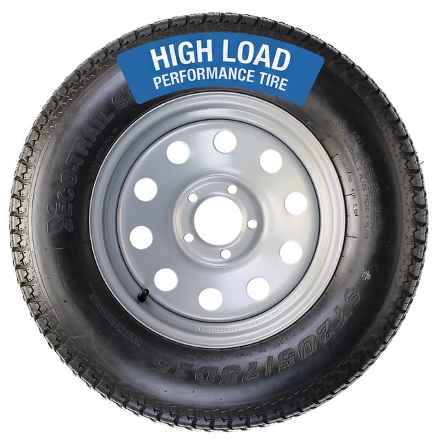 "eCustomhitch Trailer Tire & Rim ST205/75D15 15"" Load C 5 Lug Silver ...