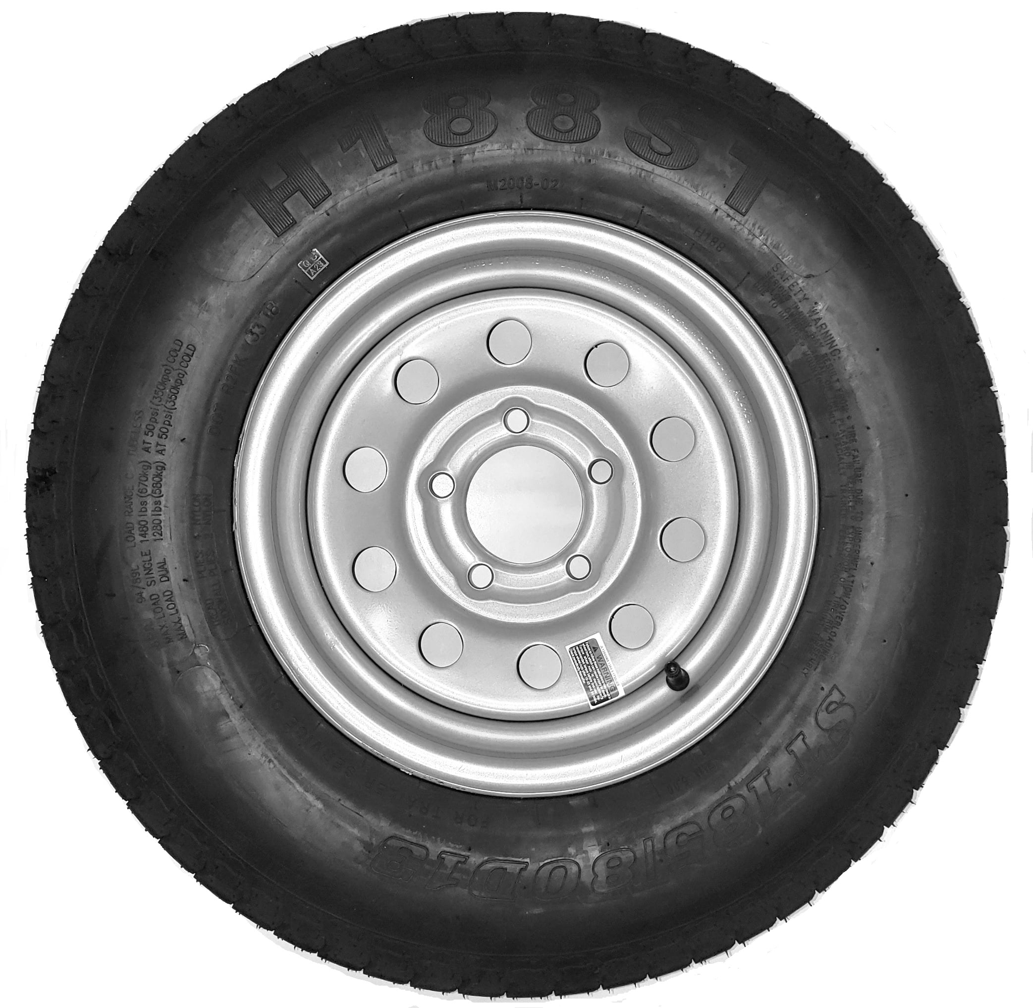 eCustomrim Trailer Tire Rim ST185/80D13 185/80D-13 Load C ST Silver Modular Wheel Boat RV