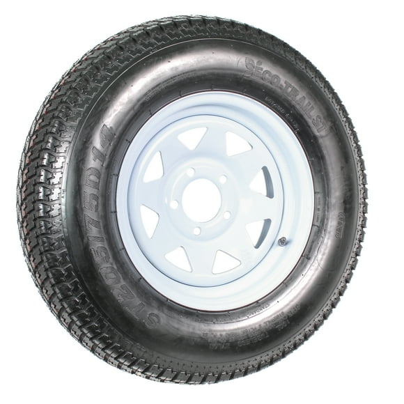 eCustomrim Trailer Tire Rim ST205/75D14 2057514 F78-14 Load C 5 Lug Wheel White Spoke
