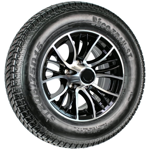 eCustomrim Trailer Tire ST205/75D15 Load Range C 15X5 5-4.5 Evolution Black Aluminum Rim