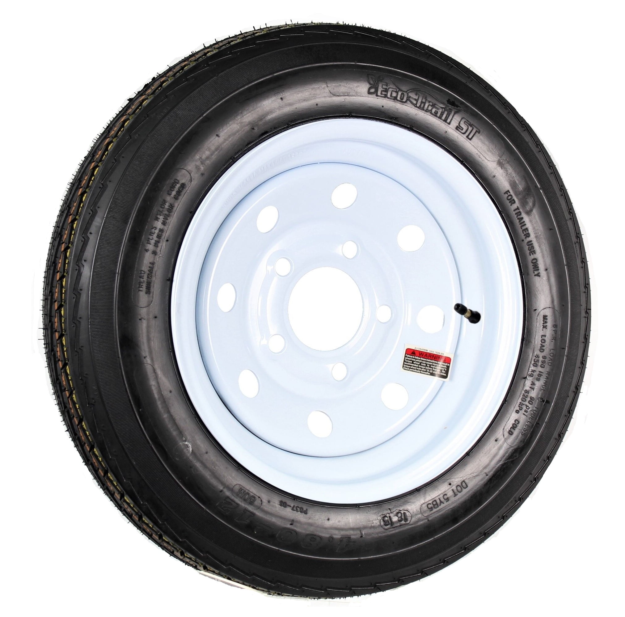 eCustomrim Trailer Tire and Rim 480-12 4.80-12 480x12 Load B 5 Lug White Modular Wheel