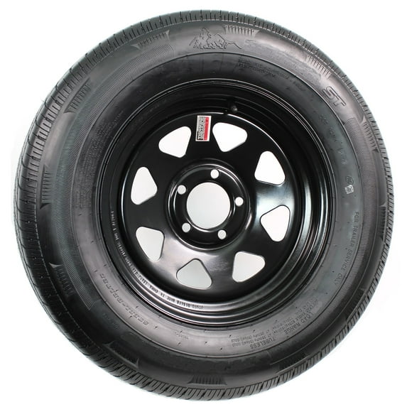 eCustomrim Trailer Tire and Rim Bias Ply ST205/75D14 Load C 14x5.5 5-4.5 Black Spoke Wheel
