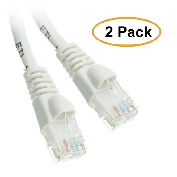 eDragon Cat5e White Ethernet Patch Cable, Snagless/Molded Boot, 1 Feet, 2 Pack