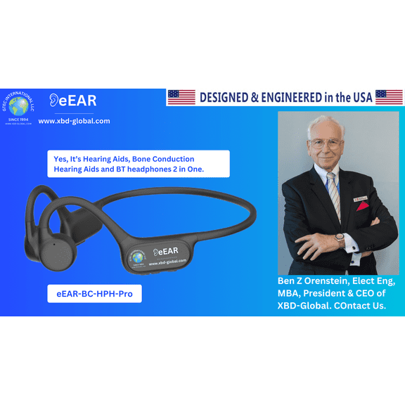 eEAR-BC-HPH-Pro Bone Conduction Hearing Aids Amplifier Patented Transducer, Dual Volume Control, Voice/Indoor/Outdoor Modes, High Gain, Fast Charging, Noise Cancelling, DSP Chip, Military Grade Mic