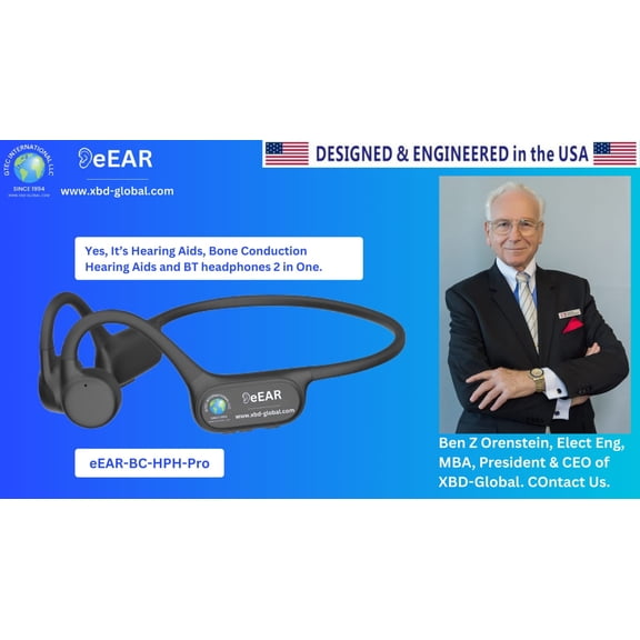 eEAR-BC-HPH-Pro Bone Conduction Hearing Aids Amplifier Patented Transducer, Dual Volume Control, Voice/Indoor/Outdoor Modes, High Gain, Fast Charging, Noise Cancelling, DSP Chip, Military Grade Mic