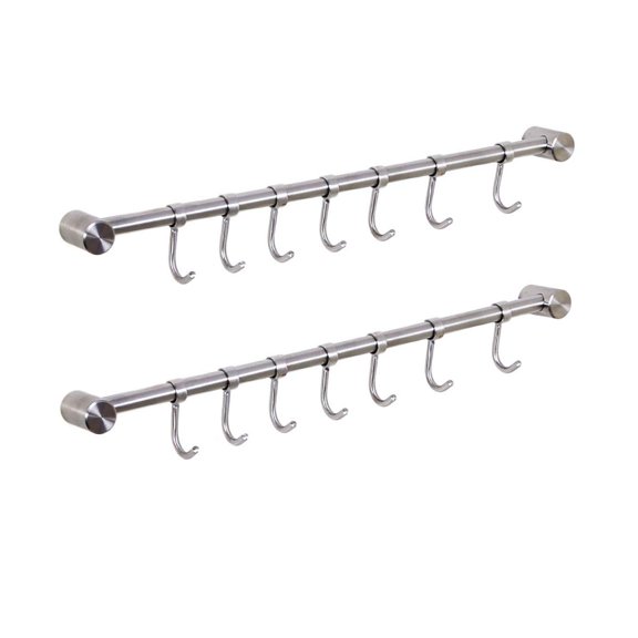 eForwish Kitchen Utensil Racks Rail Wall Mounted Utensil Hooks Rack Stainless Steel Hanger Hooks for Kitchen Tools Pot Towel (7 Hooks,2 Packs) Y101