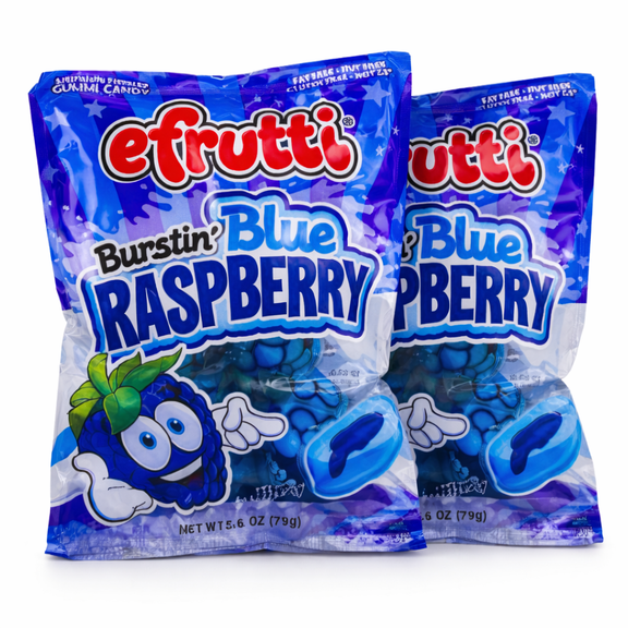 eFrutti Burstin' Blue Raspberry Gummi Candy, 2.6 oz Bags, Pack of 2, Soft Chewy Center-Filled Gummies