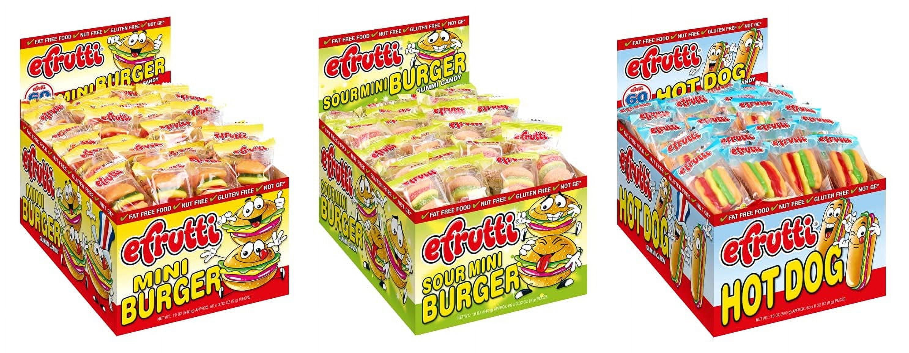 eFrutti Gummi Candy Variety, Mini Burgers, Sour Mini Burgers, and Mini