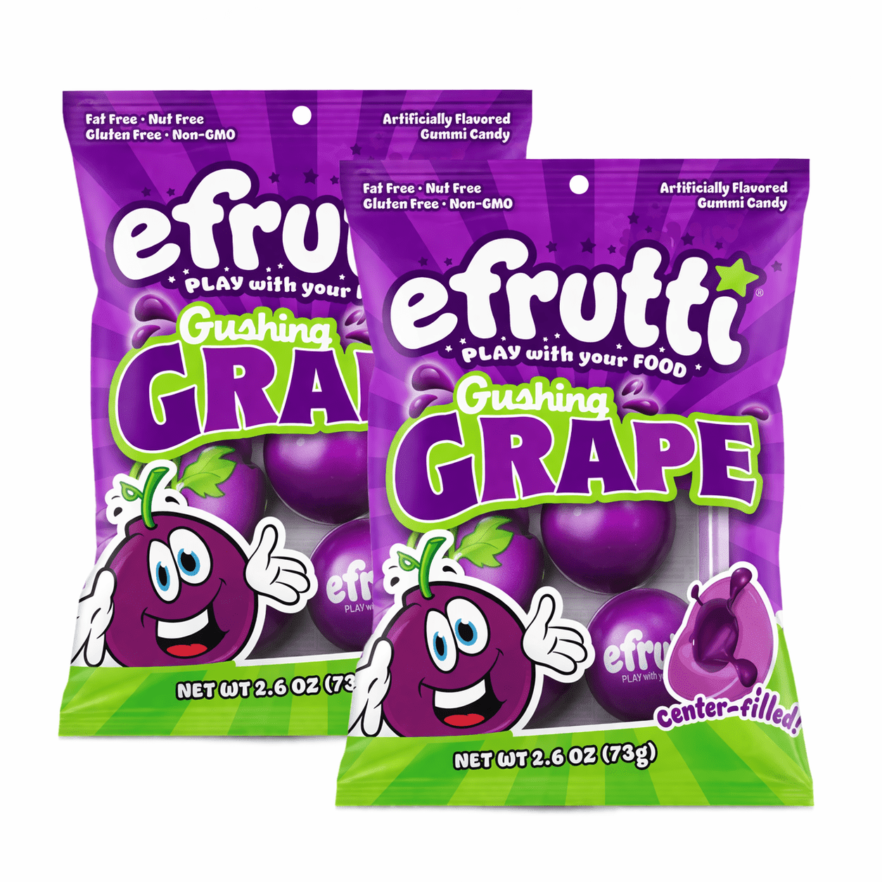 eFrutti Gushing Grape Gummies Candy, Soft Chewy Center-Filled, 2.6