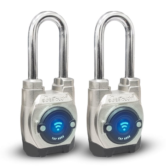 eGeeTouch 5th Gen Weatherproof Outdoor Smart Padlock, Long Shackle, 2-Pack
