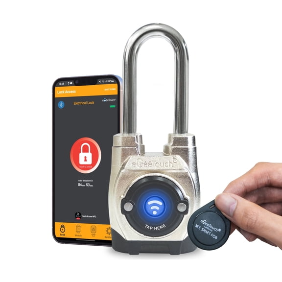 eGeeTouch Outdoor Smart Padlock - with Bluetooth & NFC, 5th Gen, Long shackle