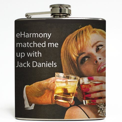 eHarmony Match - Jack Daniels Flask - Liquid Courage Flasks - 6 oz. Stainless Steel Flask