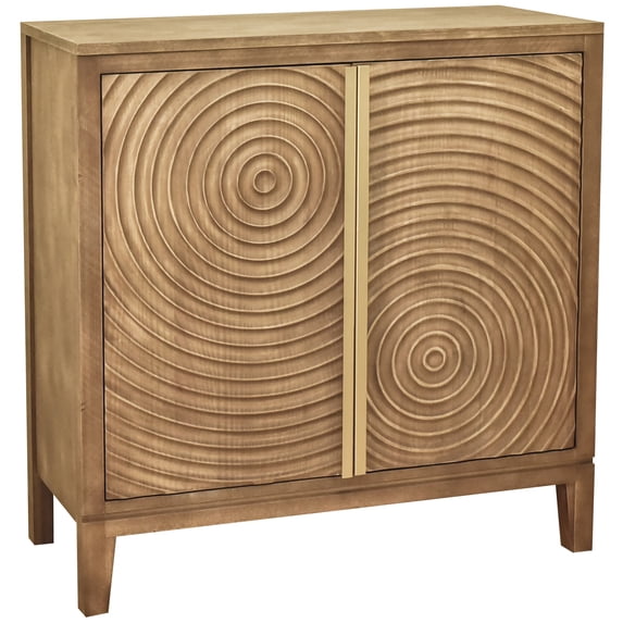 eHemco 2-Door Storage Cabinet with Geometric Ripple Carved Doors, Modern Retro Style, Natural Finish, 30 x 14 x 31 Inches