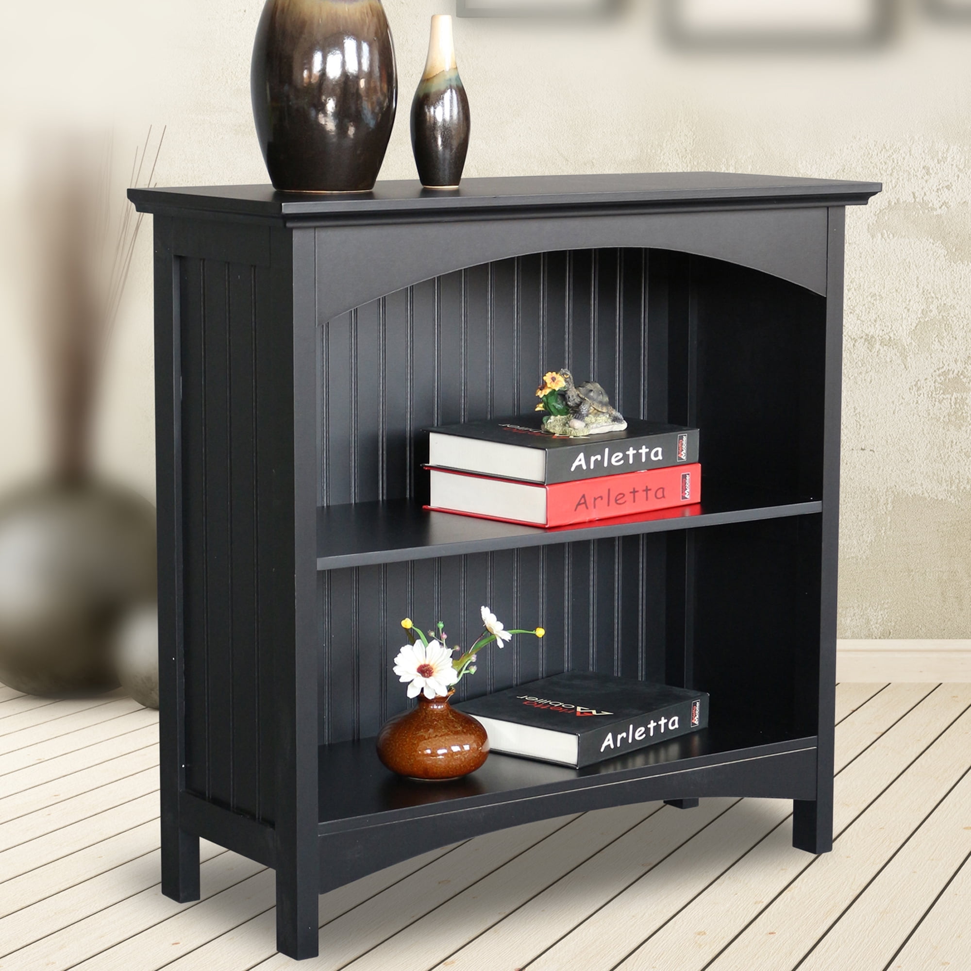 Black MDF 2-Tier Bookcase with Arched Supports