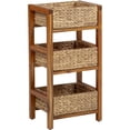thumbnail image 1 of eHemco 3 Tier Hardwood Frame Grocery Storage Organizer Rack with 3 Woven Water Hyacinth Basket, Light Oak, 1 of 6