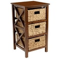 thumbnail image 1 of eHemco 3 Tier X-Side End Table Side Table Storage Cabinet with 3 Natural Water Hyacinth Wicker Baskets for Living Room, Walnut, 1 of 10