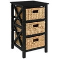 thumbnail image 1 of eHemco 3 Tier X-Side End Table Side Table Storage Cabinet with 3 Natural Water Hyacinth Wicker Baskets for Living Room, Black, 1 of 7