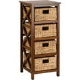 thumbnail image 1 of eHemco 4 Tier X-Side End Storage Cabinet with 4 Wicker Baskets, Walnut, 1 of 7