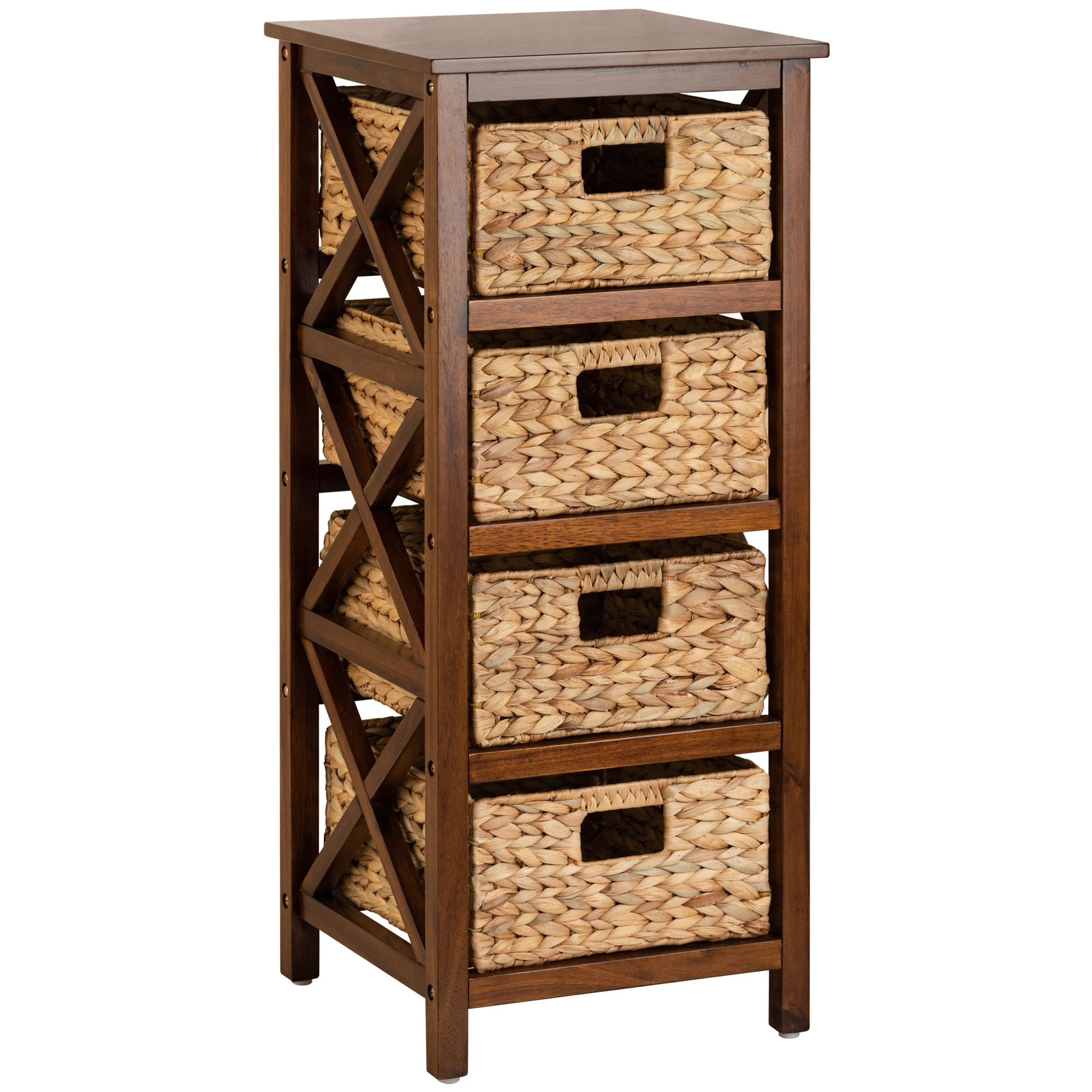 Ehemco 4 Tier X Side End Storage Cabinet With Wicker Baskets Walnut Com