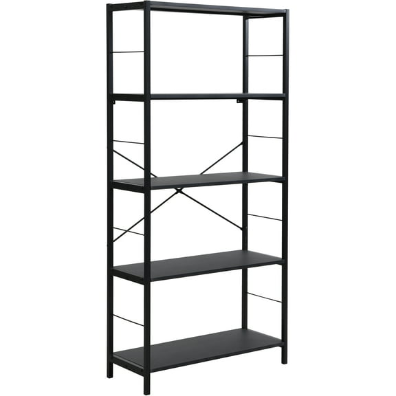 eHemco 5 Tier Bookshelf, Modern Rustic Bookcase Shelf, Book Rack, Free Standing Shelf, Storage Rack for Home Office, Living Room, Kitchen, 64 Inches, Black