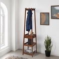 thumbnail image 1 of eHemco 8-Hook 70.2" H Wooden Coat Rack Stand, 3 Storage Shelves and Drawer, Heavy Duty Hall Tree, Coffee, 1 of 7