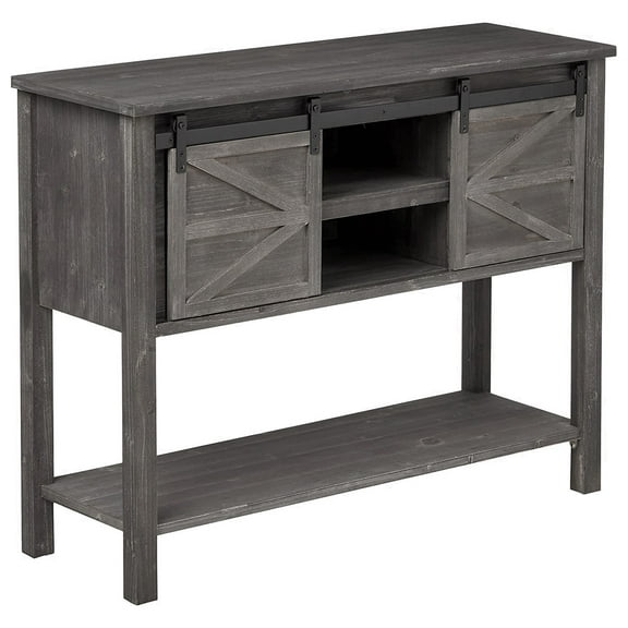 eHemco Antique Farmhouse Console Table with Sliding Barn Doors and Bottom Storage Shelf, Gray
