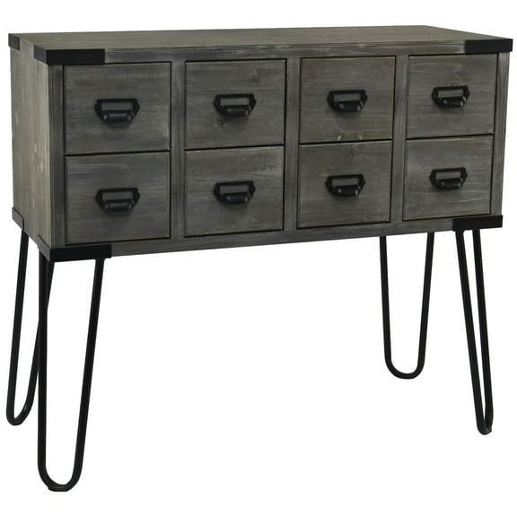 eHemco Antique Metal Legs Storage Console Table with 8 Drawers, Gray