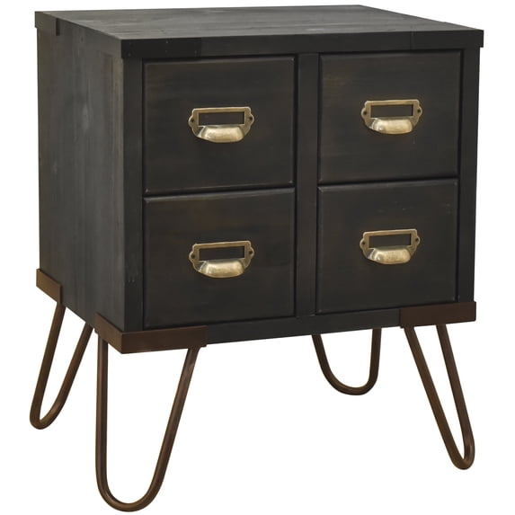 eHemco Antique Style 4-Drawer Storage End Table Side Table with Metal Hairpin Legs, Antique Black