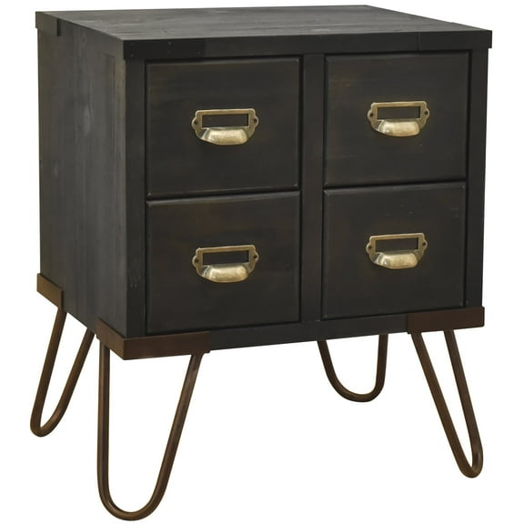 eHemco Antique Style 4-Drawer Storage End Table Side Table with Metal Hairpin Legs, Antique Black