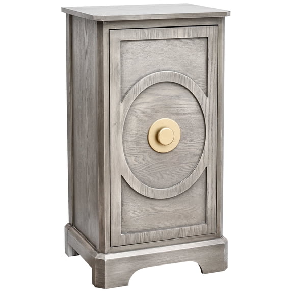 eHemco Art Deco End Table with Gold Accent Knob, Rectangular Side Table with Storage, Modern Retro Style, 18 x 14 x 30.5 Inches, Light Gray