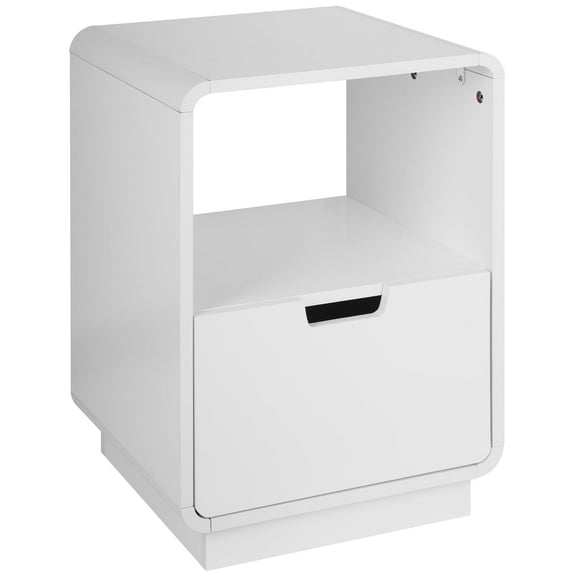 eHemco Contemporary Side Table End Table with Storage Drawer, White, 22.8H x 15.7W x 15D inches