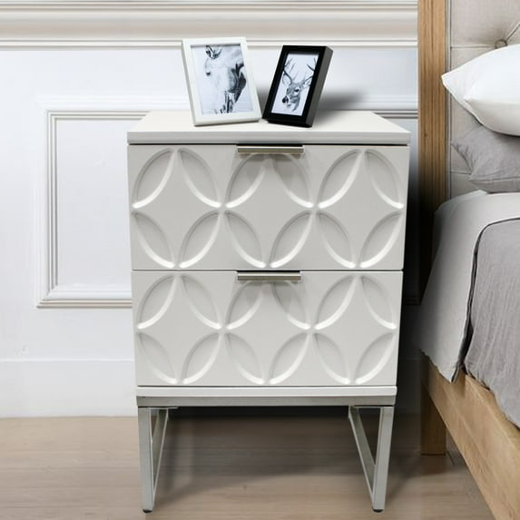 eHemco End Table Side Table with 2 Drawers and Metal Legs, White