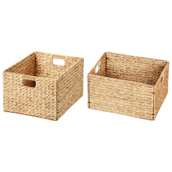 eHemco Extra Large Rectangular Water Hyacinth Wicker Storage Baskets with Iron Wire Frame, 16.1"x12.6"x9.5", Natural, Set of 2