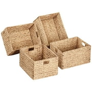 eHemco Extra Large Rectangular Water Hyacinth Wicker Storage Baskets with Iron Wire Frame, 16.1x12.6x9.5, Natural, Set of 4