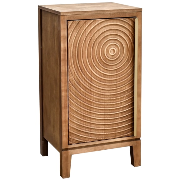 eHemco Geometric Ripple End Table with Storage, Modern Retro Style, 16.5 x 14 x 31 Inches, Indoor Living Room Furniture, Natural Finish