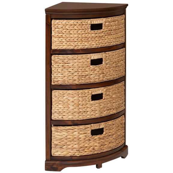 eHemco Hampton Meadows 4 Tier X-Side Corner Storage Cabinet with 4 Wicker Baskets, Walnut