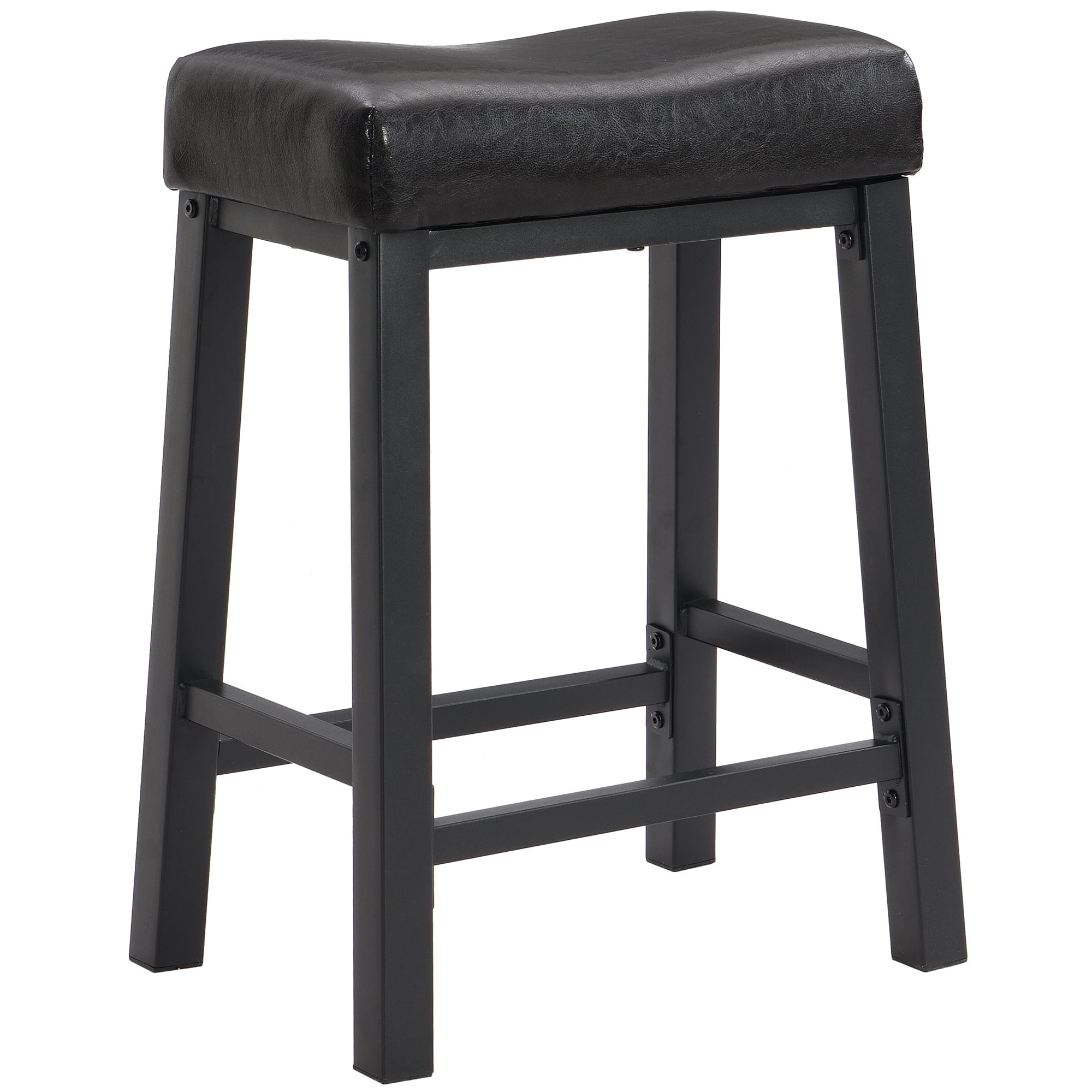 eHemco Heavy Duty Padded Faux Leather Saddle Seat Metal Kitchen Counter Height Bar Stools 24.8 Inches Black Walmart