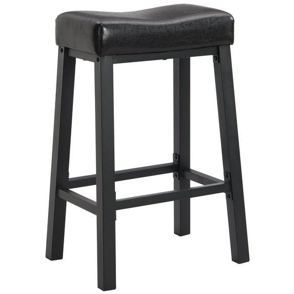 eHemco Heavy-Duty Padded Faux Leather Saddle Seat Metal Kitchen Counter Height Bar Stools, 29 Inches, Black