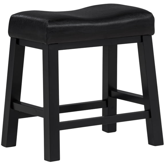 eHemco Heavy-Duty Saddle Kitchen Counter Height Barstools with Wood Legs and Cushion Seat, 19 Inch Height, Black