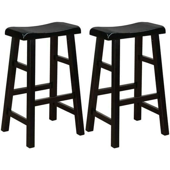 eHemco Heavy-Duty Solid Wood Saddle Seat Kitchen Counter Barstools, 29 Inches, Antique Black with Red Edging, Set of 2
